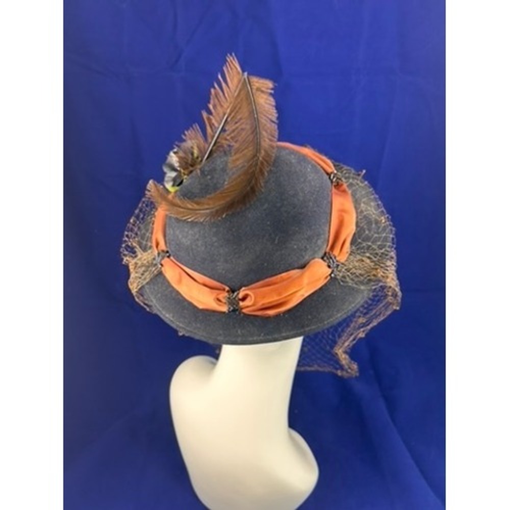 Vintage 40s 50s Best & Co NY Black Felt Hat Veil Feather Cocktail Hat - Picture 5 of 10
